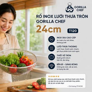 RỖ INOX LƯỚI THƯA TRÒN GORILLA CHEF 24cm (T120)