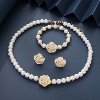 Set đồng hồ nữ phối ngọc trai hoa trà 4 món sang trọng Set Phối Ngọc Ngọc Trai Hoa Trà