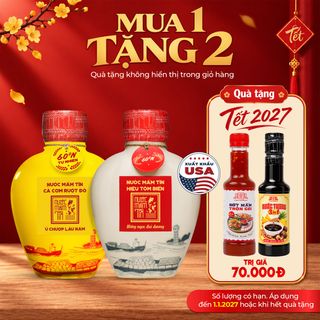 [Tặng Sốt trộn gỏi và Nước tương 3in1] Combo 2 BÌNH GỐM gồm Hiệu Tôm biển 60N 500ml và Cá cơm vàng 60N 500ml Nước mắm Tĩn