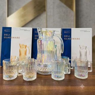 Bộ Bình 6 Cốc Thủy Tinh 7 Sắc Quai (THÙNG 8B)