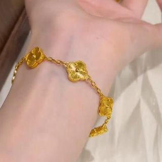 Lắc tay nữ cỏ lá vàng họa tiết kim tiền sang trọng Lắc Tay Kim Tiền Cỏ Lá Vàng