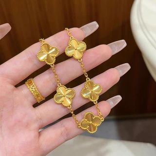 Lắc tay nữ cỏ lá vàng họa tiết kim tiền sang trọng Lắc Tay Kim Tiền Cỏ Lá Vàng
