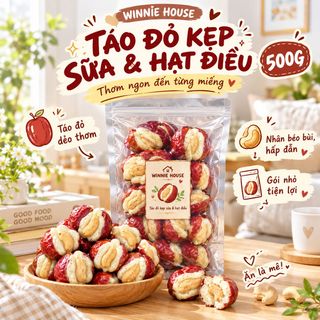 🍎 TÁO ĐỎ KẸP SỮA LẠC ĐÀ HẠT ĐIỀU 500G – MÓN ĂN VẶT BÉO BÙI, CÀNG ĂN CÀNG CUỐN!