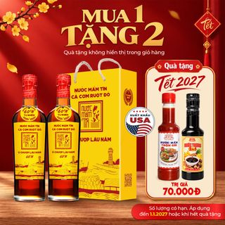 [Tặng Sốt trộn gỏi và Nước tương 3in1] HỘP 2 CHAI Nước Mắm Tĩn CÁ CƠM RUỘT ĐỎ 60N 500ml Chai Thuỷ Tinh Nước Mắm Truyền Thống Cao Cấp