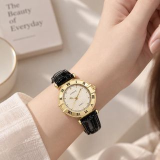 Đồng hồ nữ Gossie dây đen mặt tròn số La Mã phong cách cổ điển Gossie Đen La Mã