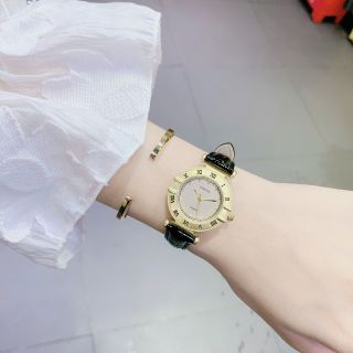 Đồng hồ nữ Gossie dây đen mặt tròn số La Mã phong cách cổ điển Gossie Đen La Mã