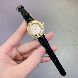 Đồng hồ nữ Gossie dây đen mặt tròn số La Mã phong cách cổ điển Gossie Đen La Mã