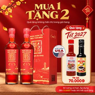 [Tặng Sốt trộn gỏi và Nước tương 3in1] HỘP 02 Chai Nước Mắm Hiệu Tôm Biển độ đạm 45N tự nhiên Nước Mắm Tĩn 500ml/chai Hồng Ngọc Đại Dương