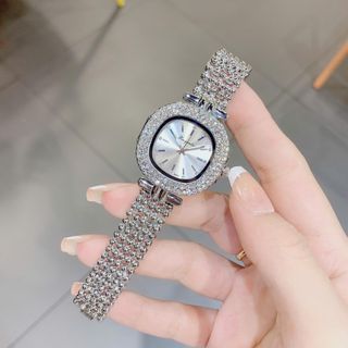 Set đồng hồ nữ phối dây chuyền, bông tai ruby xanh giọt nước sang trọng Set Mâm Xôi Ruby Xanh