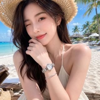 Set đồng hồ nữ Gossie phối vòng tay Möbius xoắn tone bạc thanh lịch Set Xích Tròn Möbius Xoắn