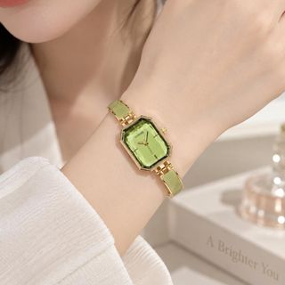 Đồng hồ nữ Gossie mặt vuông phối ceramic xanh sang trọng Gossie Lắc Ceramic Luxe