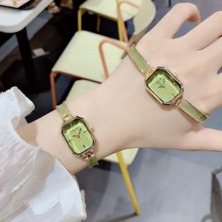 Đồng hồ nữ Gossie mặt vuông phối ceramic xanh sang trọng Gossie Lắc Ceramic Luxe