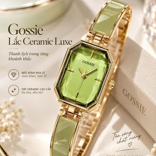 Đồng hồ nữ Gossie mặt vuông phối ceramic xanh sang trọng Gossie Lắc Ceramic Luxe