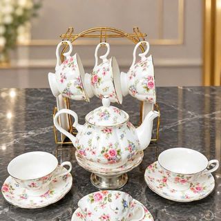 Bộ Ấm Chén Hoa Cao Cấp Kèm Giá (BÁN TỪ 10B)