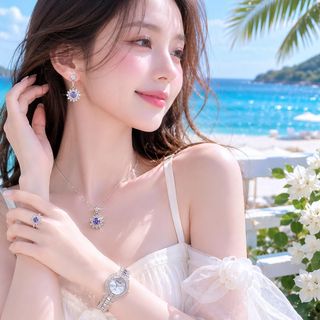 Set đồng hồ nữ Yunkou mặt tròn full đá phối trang sức Lavender sang trọng Set Yunkou Tròn Full Đá Lavender