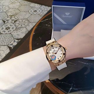 Đồng hồ nữ Funmei F1503L chính hãng - Aurora Bezel 34, viền đá, dây da - Sỉ từ 5 chiếc
