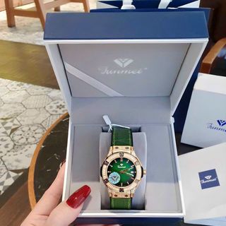 Đồng hồ nữ Funmei F1503L chính hãng - Aurora Bezel 34, viền đá, dây da - Sỉ từ 5 chiếc