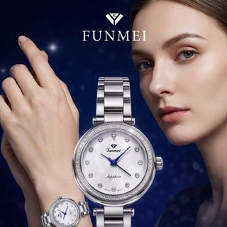 Đồng hồ nữ Funmei F2148 chính hãng - Dây thép, mặt kính sapphire viền đá - Sỉ từ 5 chiếc