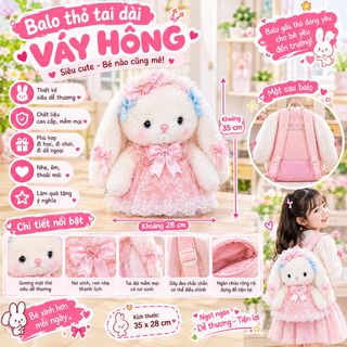 🎒 BALO THỎ TAI DÀI VÁY HỒNG – ĐI HỌC, ĐI CHƠI ĐỀU XINH!   Sao chép