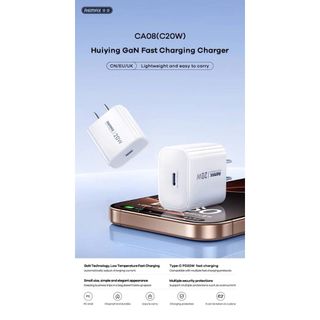 Củ sạc nhanh REMAX Huiying GaN Fast Charging Charger CA08(C20W) sử dụng công nghệ gan hiện đại US/EU