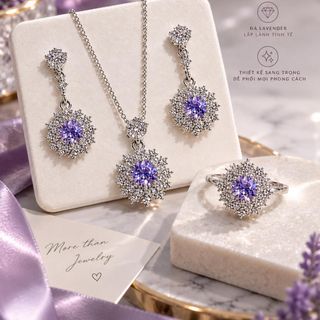 Set trang sức nữ đá Lavender viền đá lấp lánh sang trọng Set Trang Sức Lavender Luxe