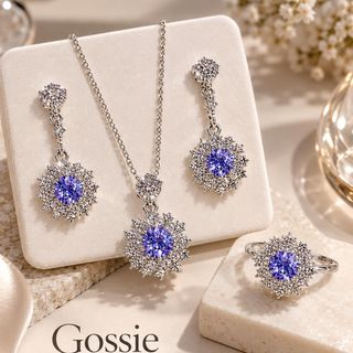 Set trang sức nữ đá Lavender viền đá lấp lánh sang trọng Set Trang Sức Lavender Luxe