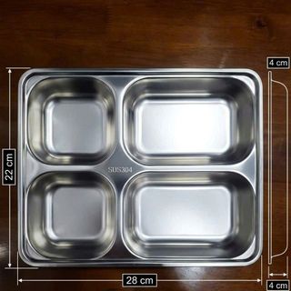 KHAY ĐỰNG THỨC ĂN BẰNG THÉP KHÔNG GỈ SUS 304 KÈM NẮP ĐẬY NHỰA PP KÍCH THƯỚC 28 X 22 X 4 CM