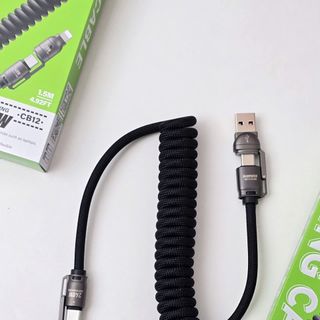 Cáp Lò Xo đa năng truyền dữ liệu REMAX Pioneer 240W bọc dù đầu hợp kim kẽ CB12 sạc đa năng 4in1