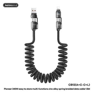 Cáp Lò Xo đa năng truyền dữ liệu REMAX Pioneer 240W bọc dù đầu hợp kim kẽ CB12 sạc đa năng 4in1