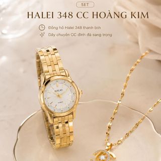 Set đồng hồ nữ Halei 348 phối dây chuyền CC Hoàng Kim sang trọng Set Halei 348 CC Hoàng Kim