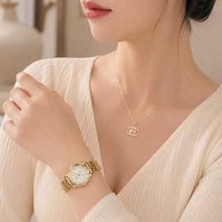 Set đồng hồ nữ Halei 348 phối dây chuyền CC Hoàng Kim sang trọng Set Halei 348 CC Hoàng Kim