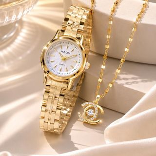 Set đồng hồ nữ Halei 348 phối dây chuyền CC Hoàng Kim sang trọng Set Halei 348 CC Hoàng Kim
