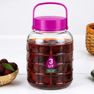 BÌNH THUỶ TINH NẮP TÍM 3 Lít CÓ QUAI XÁCH (T10)