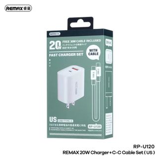 Bộ củ cáp sạc nhanh 20w Remax RP-U120 US tích hợp dây sạc C to C/ C to L tương thích đa năng hỗ trợ nhiều thiết bị