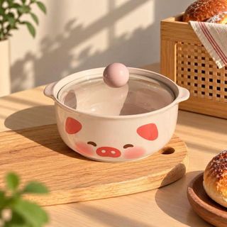 Nồi Sứ Kèm Thìa Heo Cute 800ml Full VAT