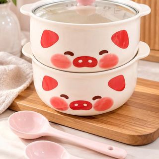 Nồi Sứ Kèm Thìa Heo Cute 800ml Full VAT