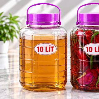BÌNH THUỶ TINH NẮP TÍM 10 Lít CÓ QUAI XÁCH (T10)