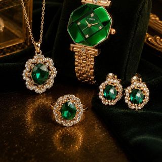 Set đồng hồ nữ mặt bát giác xanh ngọc phối trang sức đồng bộ Gossie – Set Gossie Bát Giác Xanh Ngọc