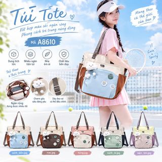 👜 TÚI TOTE PHỐI MÀU A8610 – FORM RỘNG, TRẺ TRUNG, NĂNG ĐỘNG 🎨