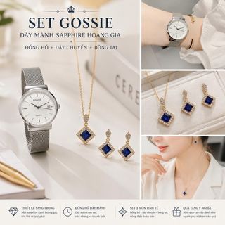 Set đồng hồ nữ dây mành phối trang sức sapphire xanh hoàng gia Gossie – Set Gossie Dây Mành Sapphire Hoàng Gia