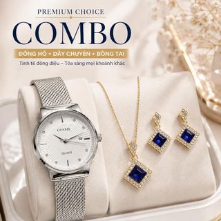 Set đồng hồ nữ dây mành phối trang sức sapphire xanh hoàng gia Gossie – Set Gossie Dây Mành Sapphire Hoàng Gia