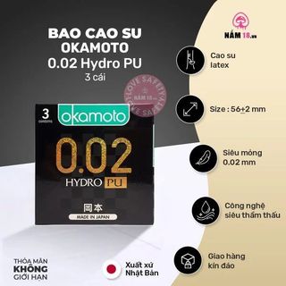 Bao Cao Su Size Lớn 56mm Siêu Mỏng Okamoto 0.02 PU | 3s.