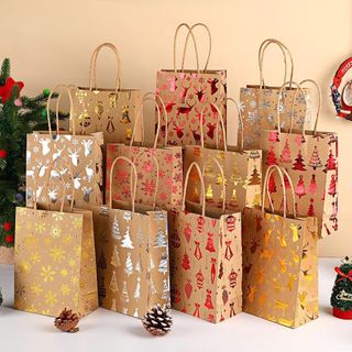 TÚI QUÀ KRAFT NOEL ÓNG ÁNH  (15x8x21)cm