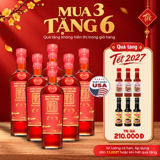 [Tặng 3 Sốt Trộn Gỏi và 3 Nước tương 3in1] Combo 06 Chai Nước Mắm Hiệu Tôm Biển độ đạm 45N tự nhiên - Nước Mắm Tĩn 500ml/chai Hồng Ngọc Đại Dương nguyên chất truyền thống sạch