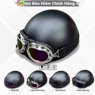Nón Bảo Hiểm DANGROUP Mũ bảo hiểm nửa đầu lưỡi trai có kính Đen nhám dành cho các cặp đôi và các bạn trẻ dễ thương cute Thời Trang - An Toàn - Giá Tốt