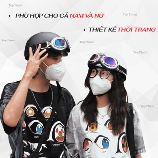 Nón Bảo Hiểm DANGROUP Mũ bảo hiểm nửa đầu lưỡi trai có kính Đen nhám dành cho các cặp đôi và các bạn trẻ dễ thương cute Thời Trang - An Toàn - Giá Tốt