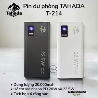 PIN DỰ PHÒNG CHÍNH HÃNG TAHADA T-214 DUNG LƯỢNG 20.000MAH HỖ TRỢ SẠC NHANH 22.5W PD 20W