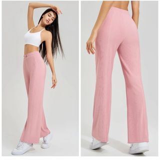 Quần dài ống rộng loe màu Hồng size M NAQI 758 vải gân tăm mềm mát co dãn thoải mái