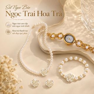 Set đồng hồ nữ phối trang sức ngọc trai hoa trà sang trọng Gossie – Set Ngọc Bảo Ngọc Trai Hoa Trà