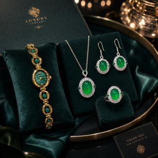 Set đồng hồ nữ phối trang sức ngọc lục bảo xanh sang trọng Gossie – Set Ngọc Lục Bảo Luxe